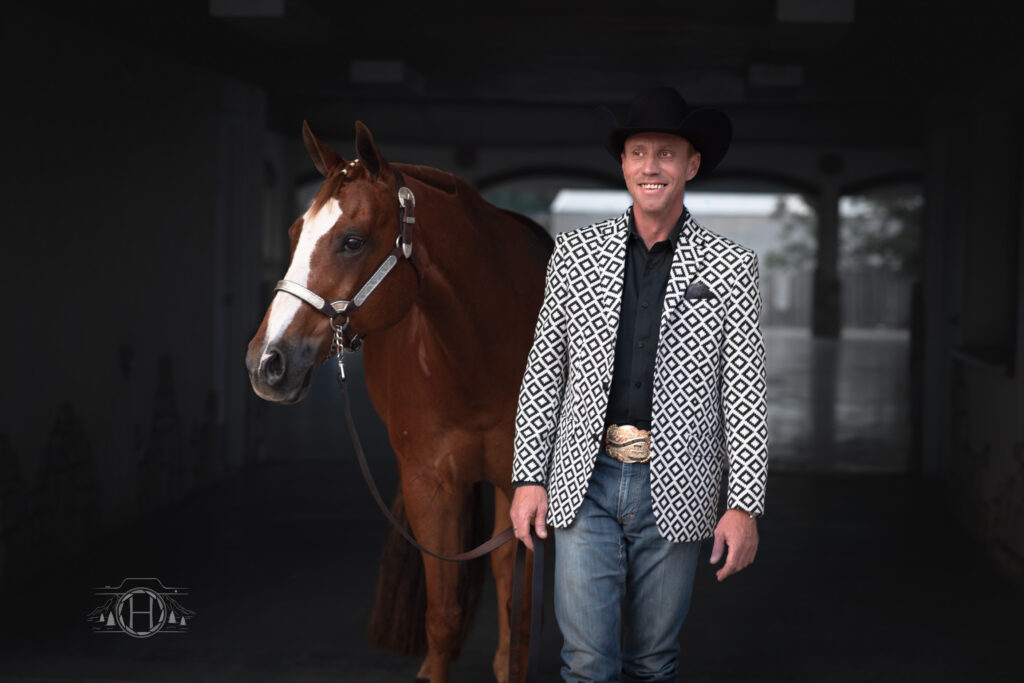 Man with horse for portrait that is included in the power of equestrian friendships